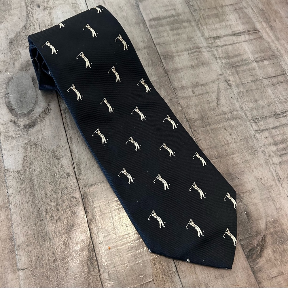 Golfing Black Silk Tie with Golfer Image Classy Look